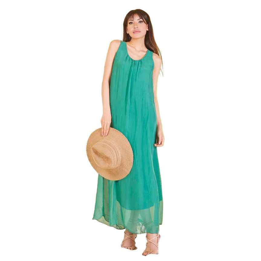BZNA elegantes ärmeloses Kleid Grün B. aus Seidenchiffon Seidenkleid   oneSize