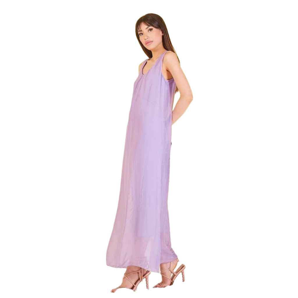 BZNA elegantes ärmeloses Kleid Flieder aus Seidenchiffon Seidenkleid   oneSize