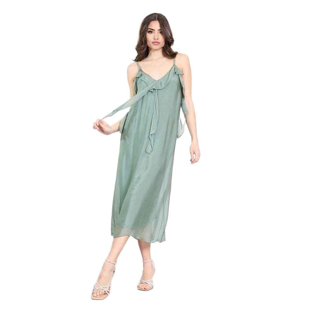 BZNA Kleid Kravatten Rüschendetail Verde aus Seidenchiffon Seidenkleid oneSize