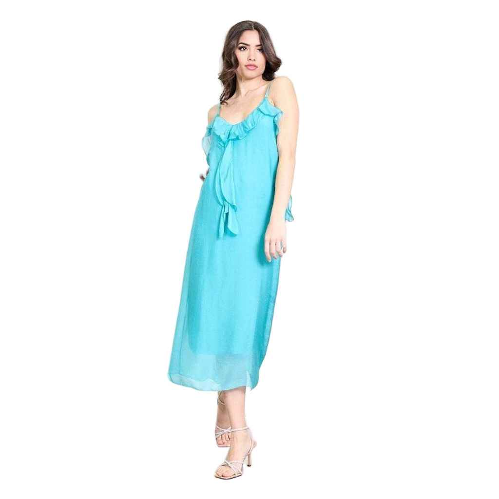 BZNA Kleid Kravatten Rüschendetail Lichtblau aus Seidenchiffon Seidenkleid oneSize