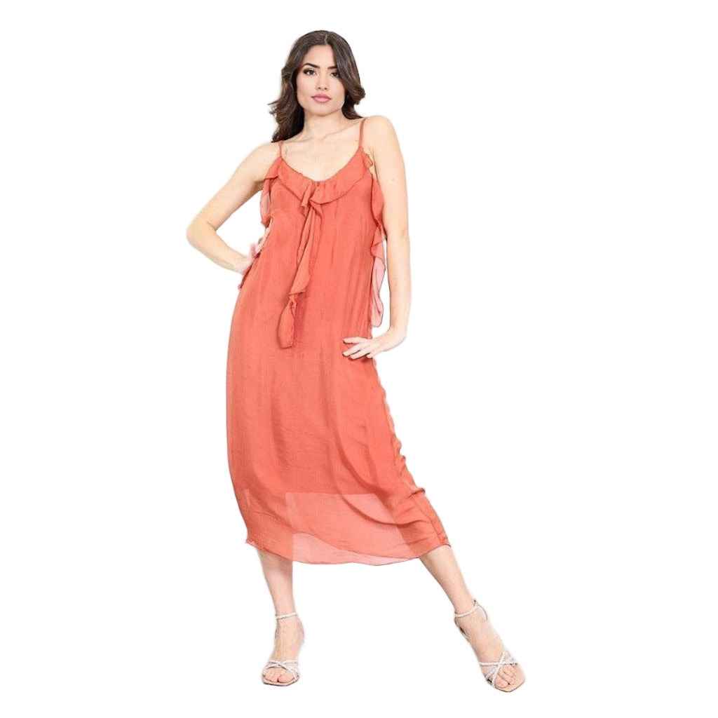 BZNA Kleid Kravatten Rüschendetail Lachs aus Seidenchiffon Seidenkleid oneSize
