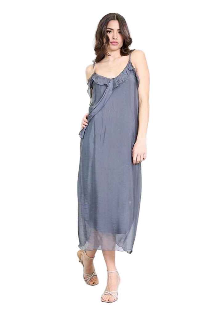 BZNA Kleid Kravatten Rüschendetail Grey aus Seidenchiffon Seidenkleid oneSize