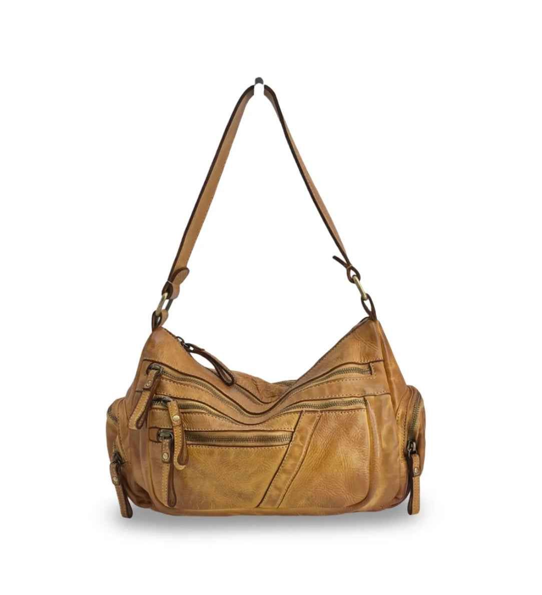 BZNA Bag Panna Cognac Italy Designer Leder Schulter Ledertasche Umhängetasche