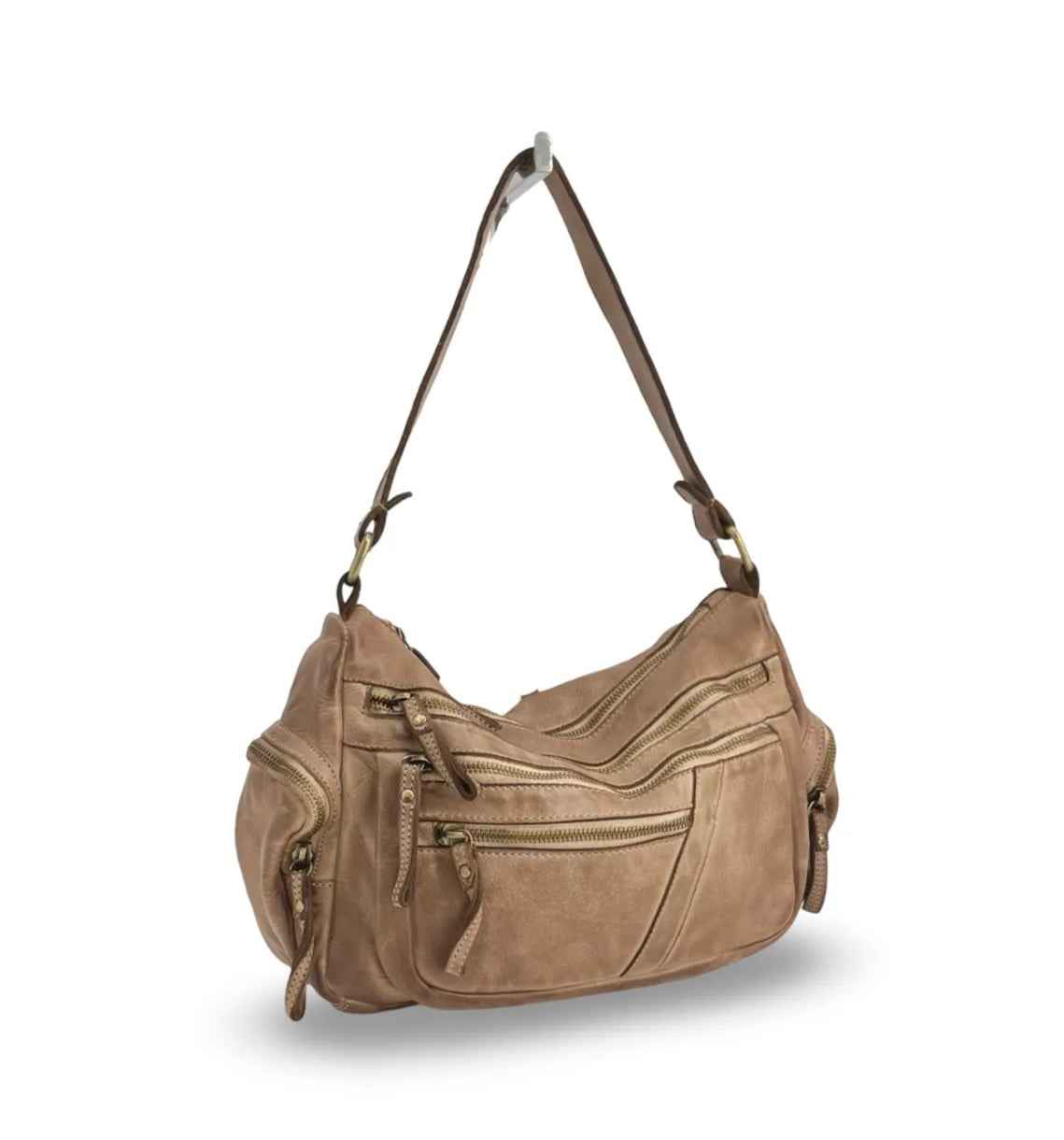 BZNA Bag Panna Noce Walnut Italy Designer Leder Schulter Ledertasche Umhängetasche