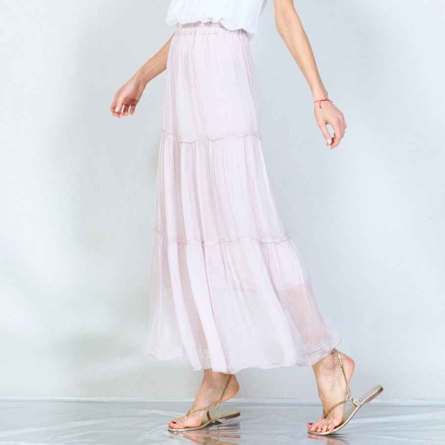BZNA Rock mit Seide Rüschen Seidenchiffon Seidenrock Onesize