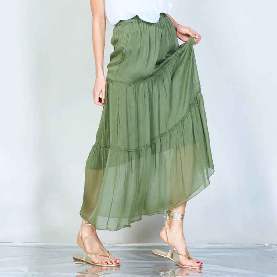 BZNA Rock mit Seide Rüschen Seidenchiffon Seidenrock Onesize