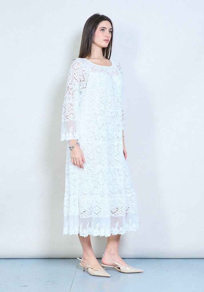 BZNA langes Plissee-Langarm-Midikleid aus Spitze Onesize