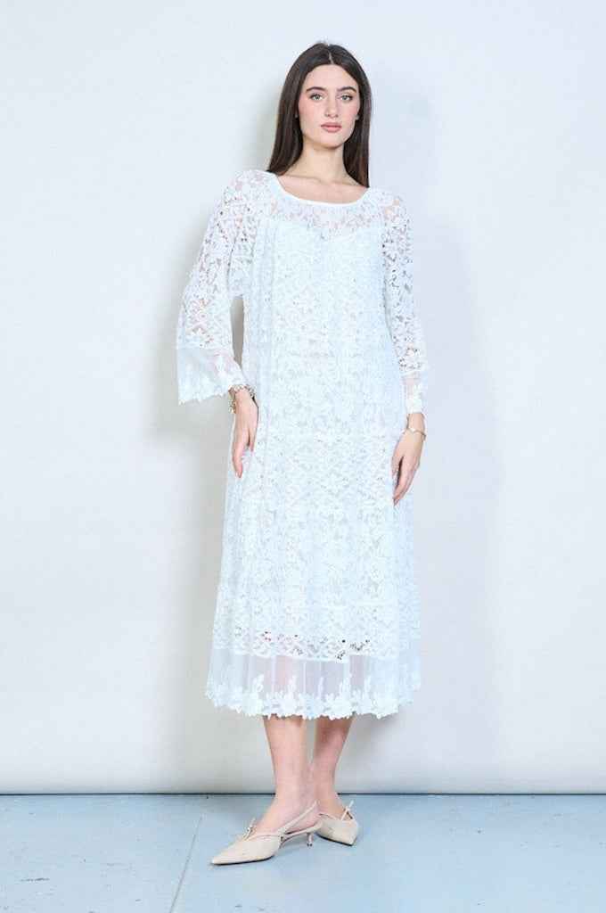BZNA langes Plissee-Langarm-Midikleid aus Spitze Onesize