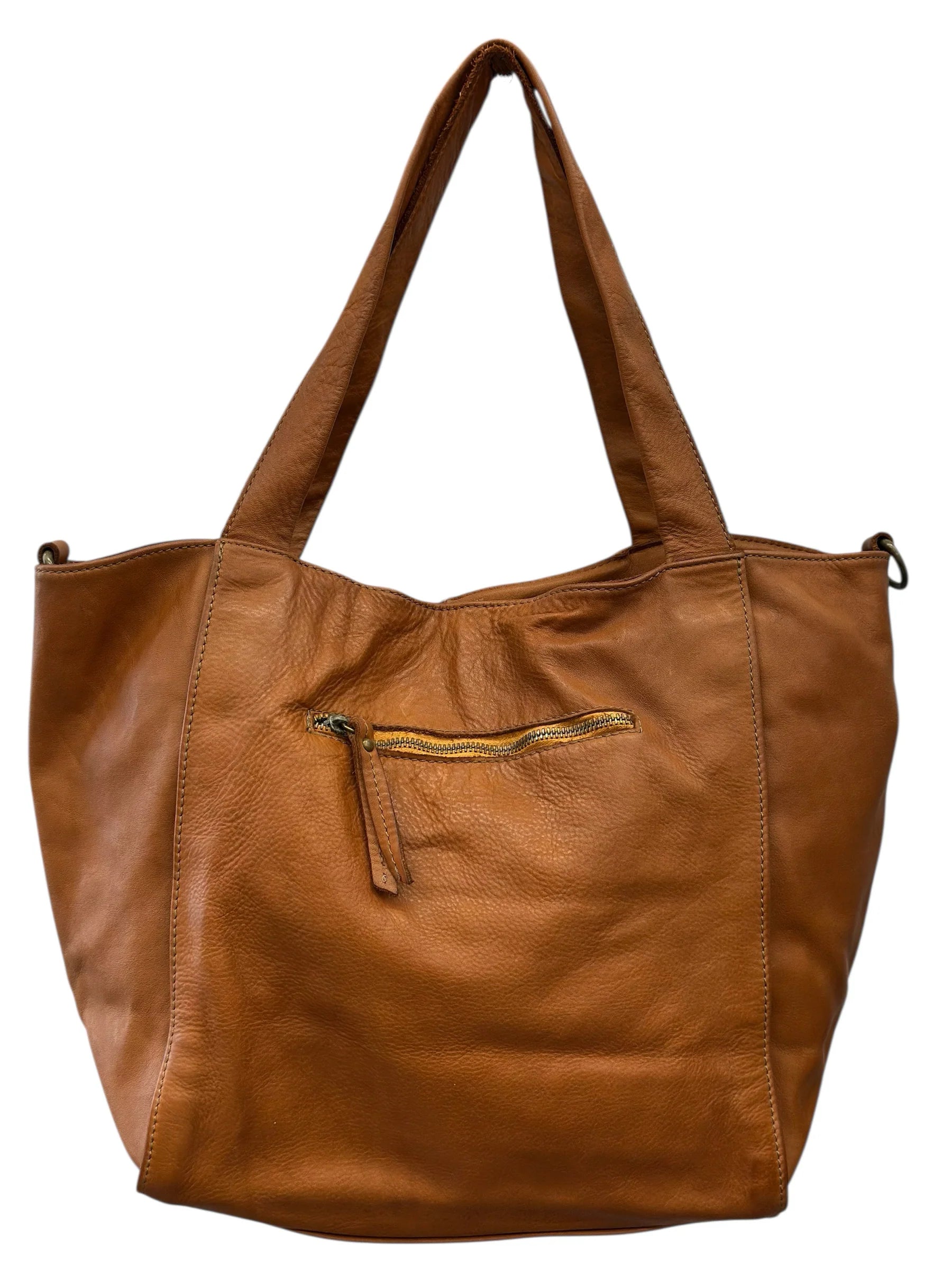BZNA Bag B0242 Cognac Italy Designer Handtasche Schultertasche Tasche Leder Shopper - B Z N A