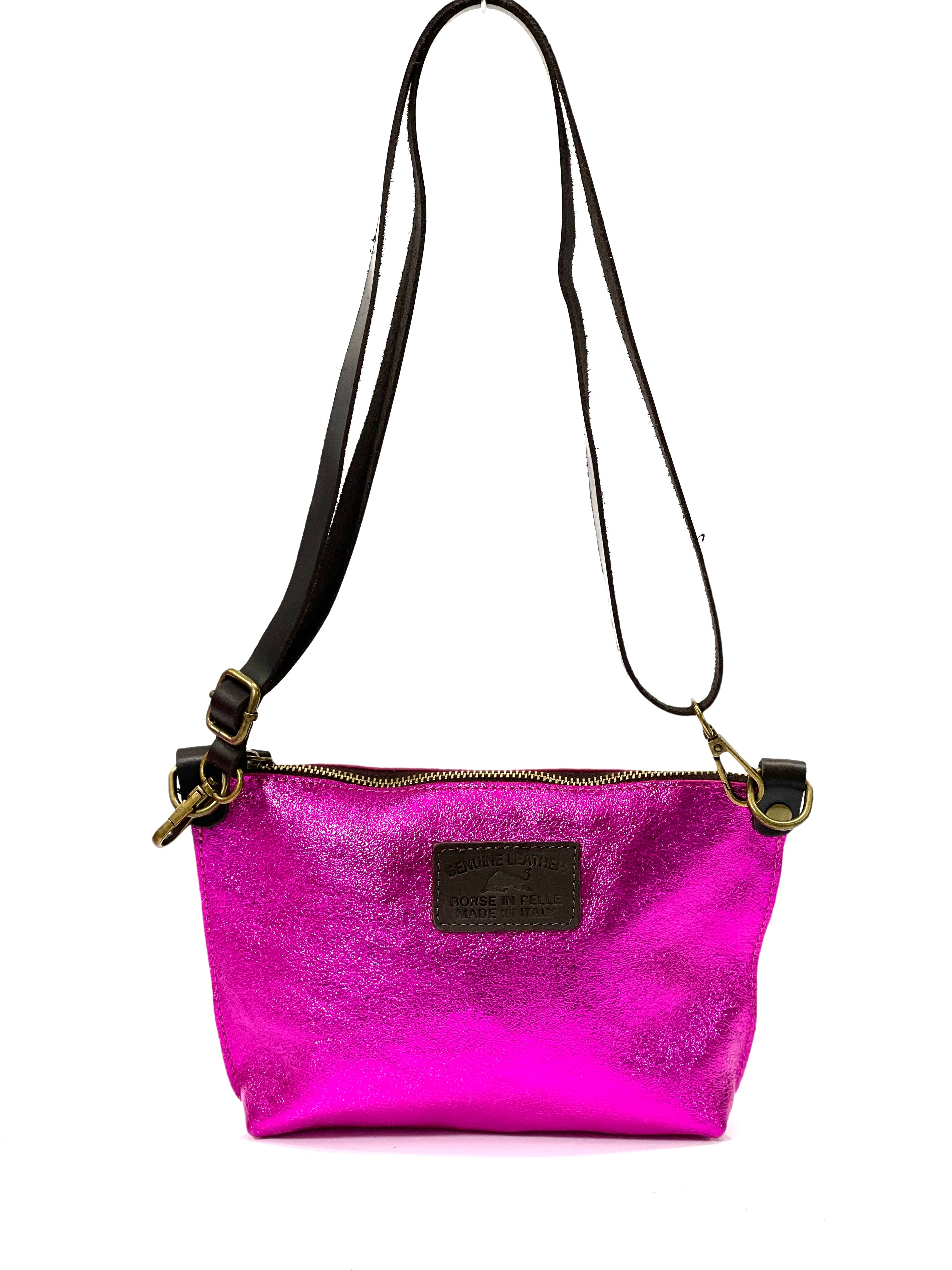 BZNA Bag BO5838 Fuxia Metalicca Leder Italy Damen Handtasche Schultertasche 2 in 1 Shopper - B Z N A