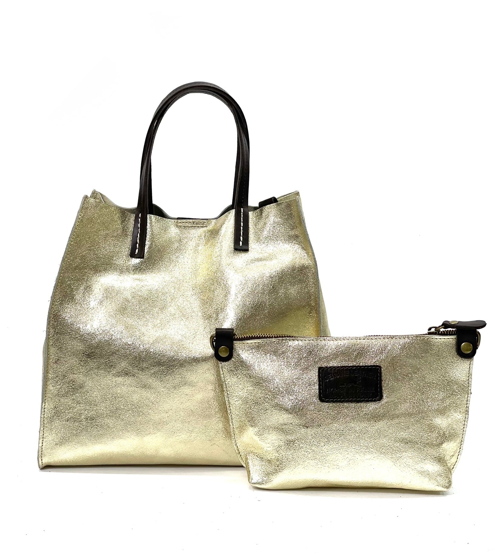BZNA Bag BO5838 Oro Metalicca Leder Italy Damen Handtasche Schultertasche 2 in 1 Shopper - B Z N A