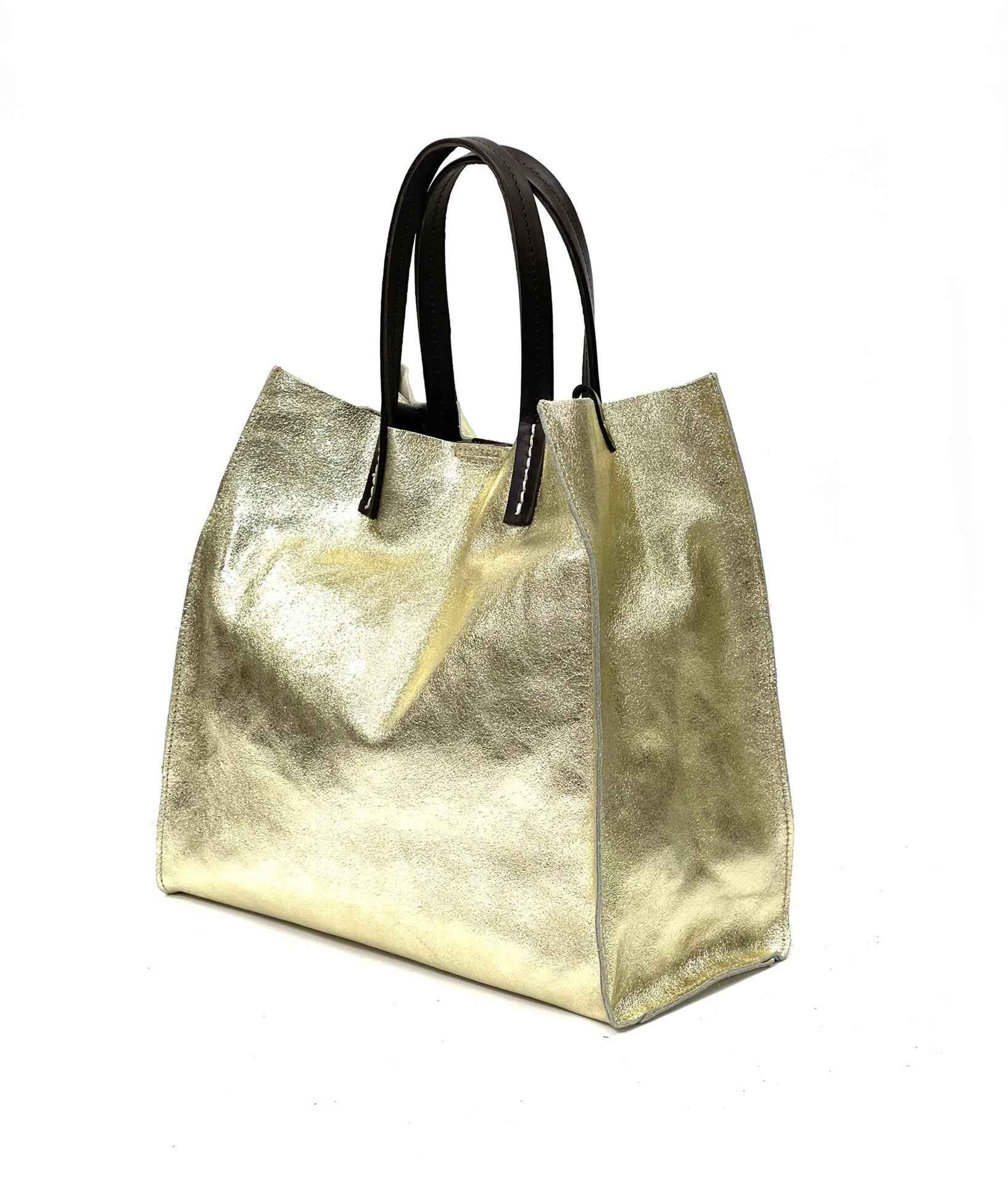 BZNA Bag BO5838 Oro Metalicca Leder Italy Damen Handtasche Schultertasche 2 in 1 Shopper