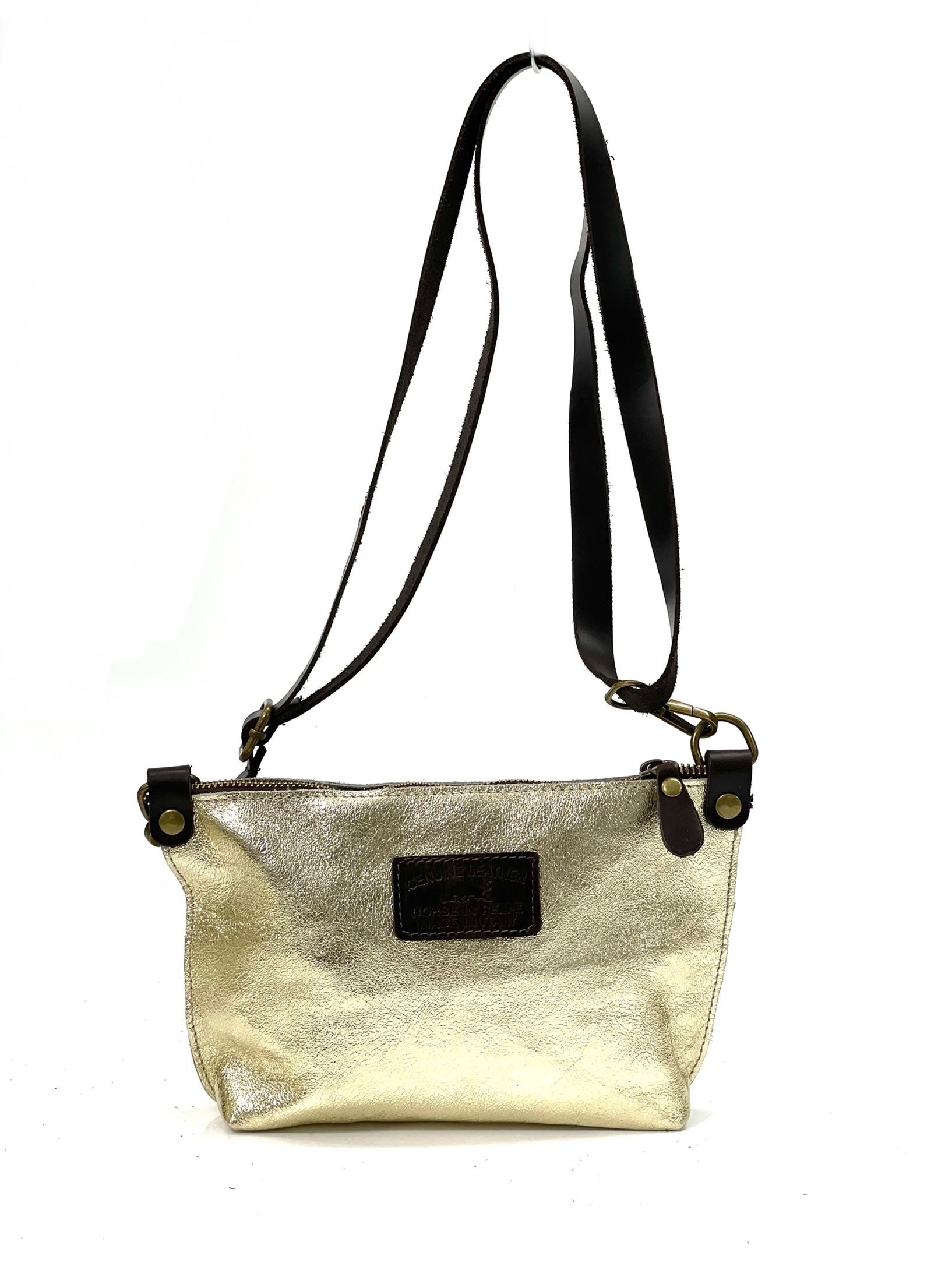BZNA Bag BO5838 Oro Metalicca Leder Italy Damen Handtasche Schultertasche 2 in 1 Shopper - B Z N A