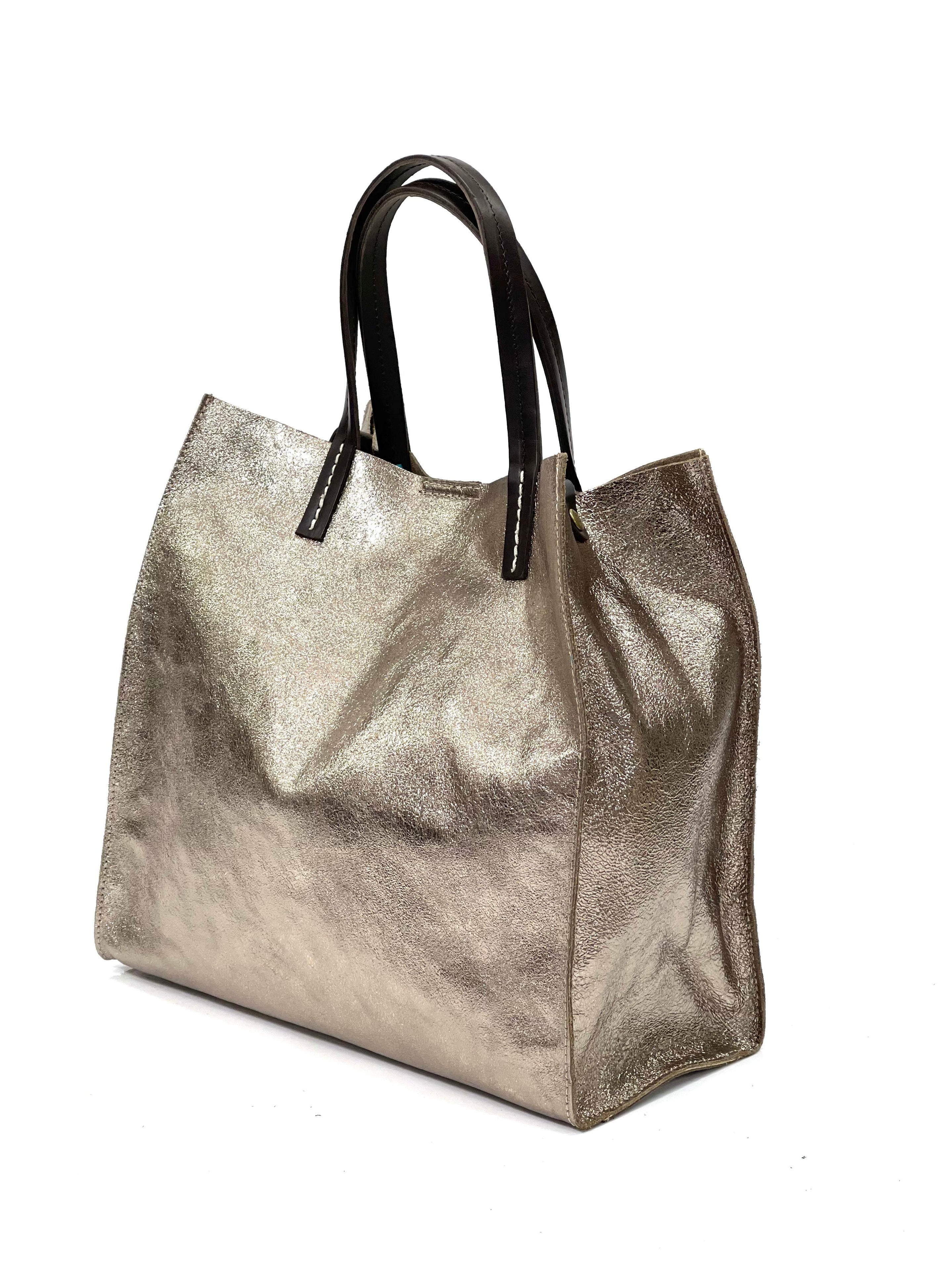 BZNA Bag BO5838 Oro Antico Metalicca Leder Italy Damen Handtasche Schultertasche 2 in 1 Shopper - B Z N A