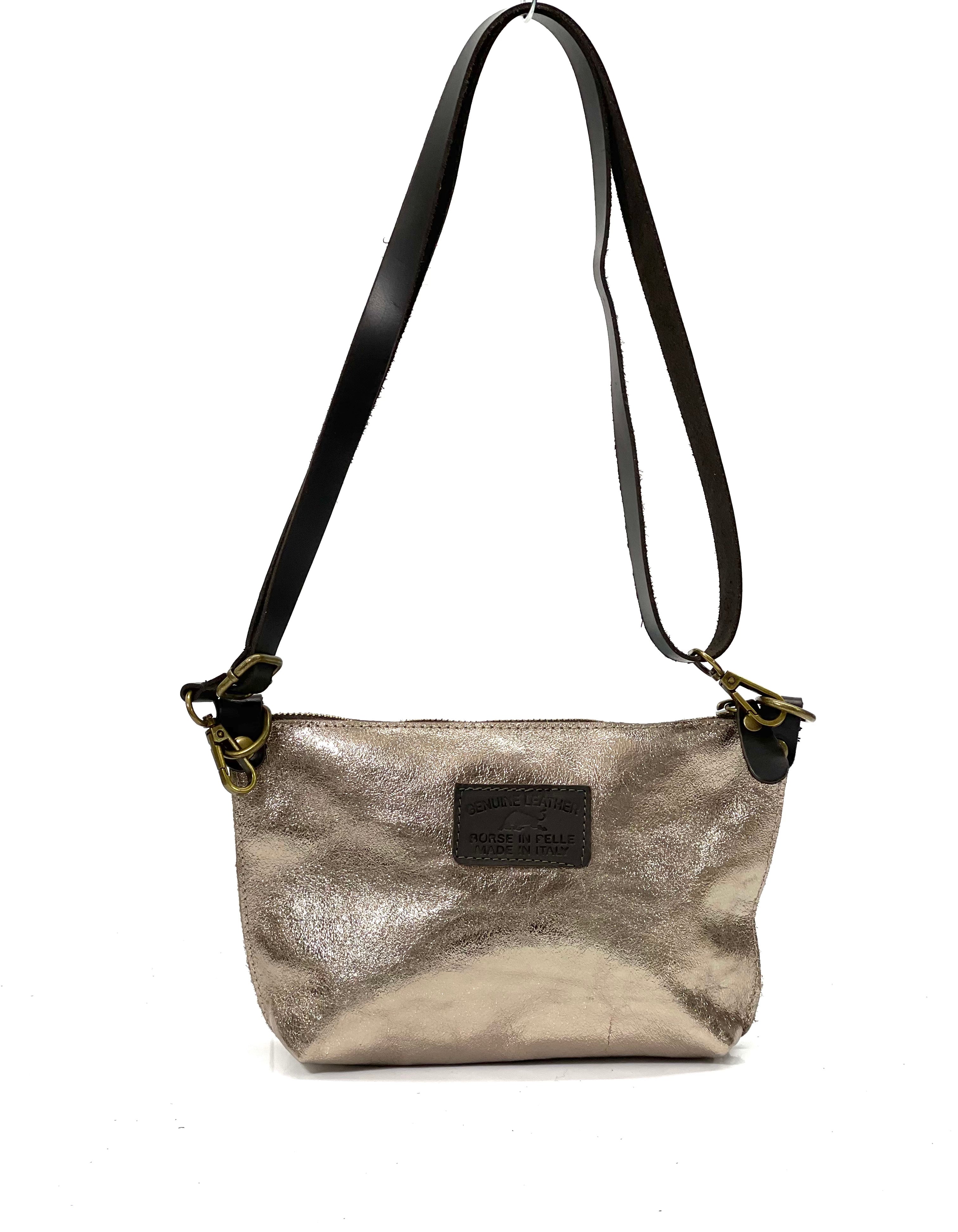 BZNA Bag BO5838 Oro Antico Metalicca Leder Italy Damen Handtasche Schultertasche 2 in 1 Shopper - B Z N A
