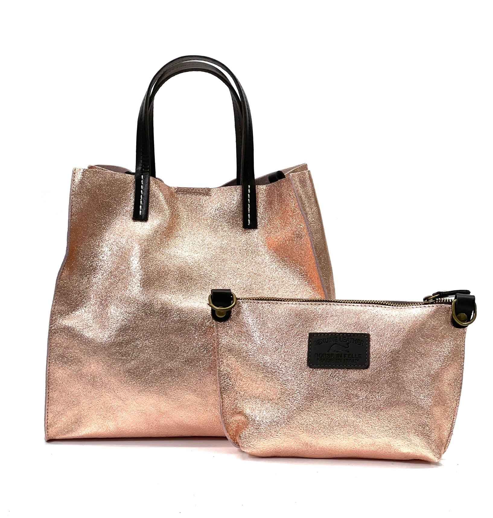 BZNA Bag BO5838 Oro Rosa Metalicca Leder Italy Damen Handtasche Schultertasche 2 in 1 Shopper