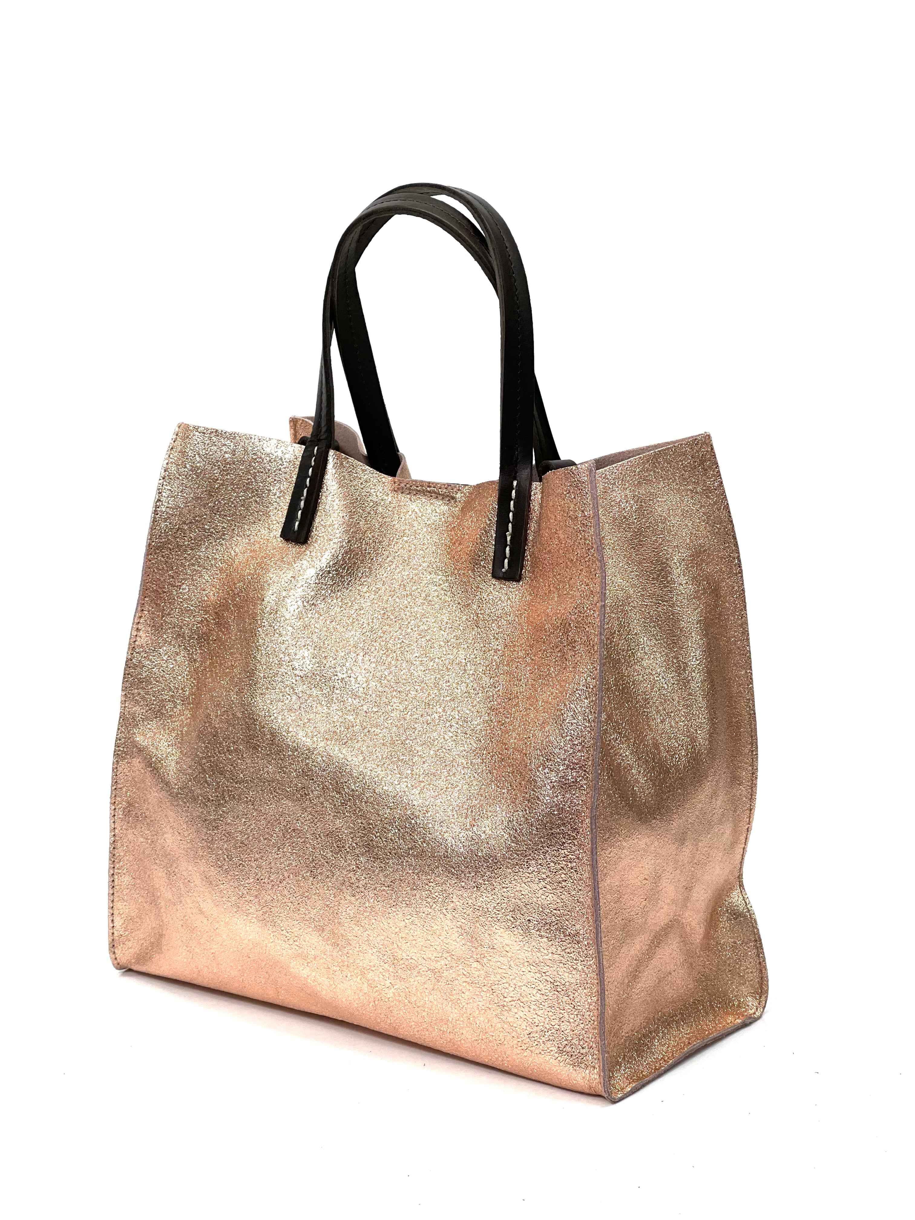BZNA Bag BO5838 Oro Rosa Metalicca Leder Italy Damen Handtasche Schultertasche 2 in 1 Shopper