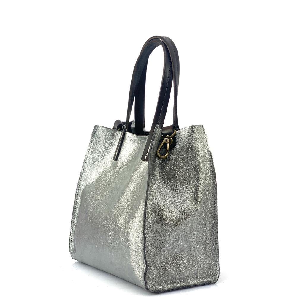 BZNA Bag BO5838 Argento Antico Metalicca Leder Italy Damen Handtasche Schultertasche 2 in 1 Shopper - B Z N A