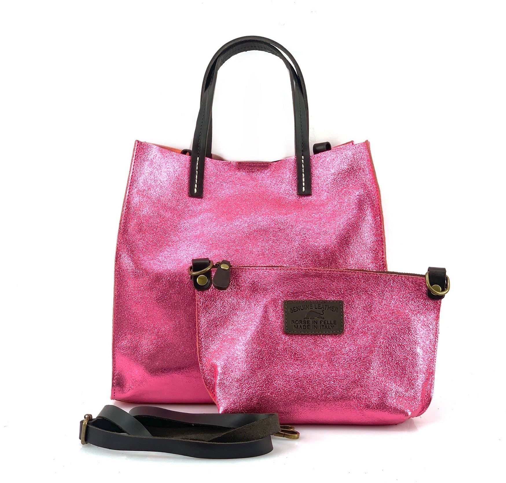 BZNA Bag BO5838 Amarena Metalicca Leder Italy Damen Handtasche Schultertasche 2 in 1 Shopper - B Z N A