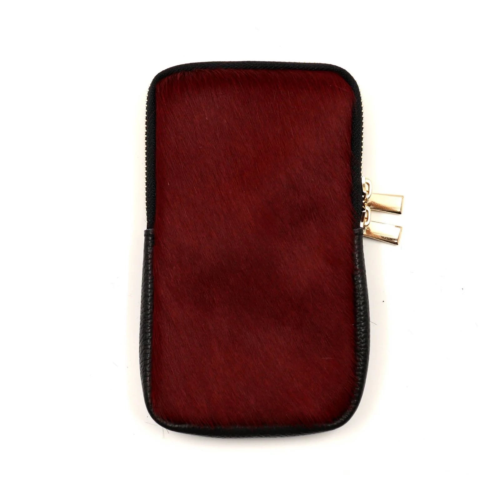 BZNA Bag Mobile Bordeaux Handy Umhängetasche aus Leder Felltasche mit Reißverschluss - B Z N A