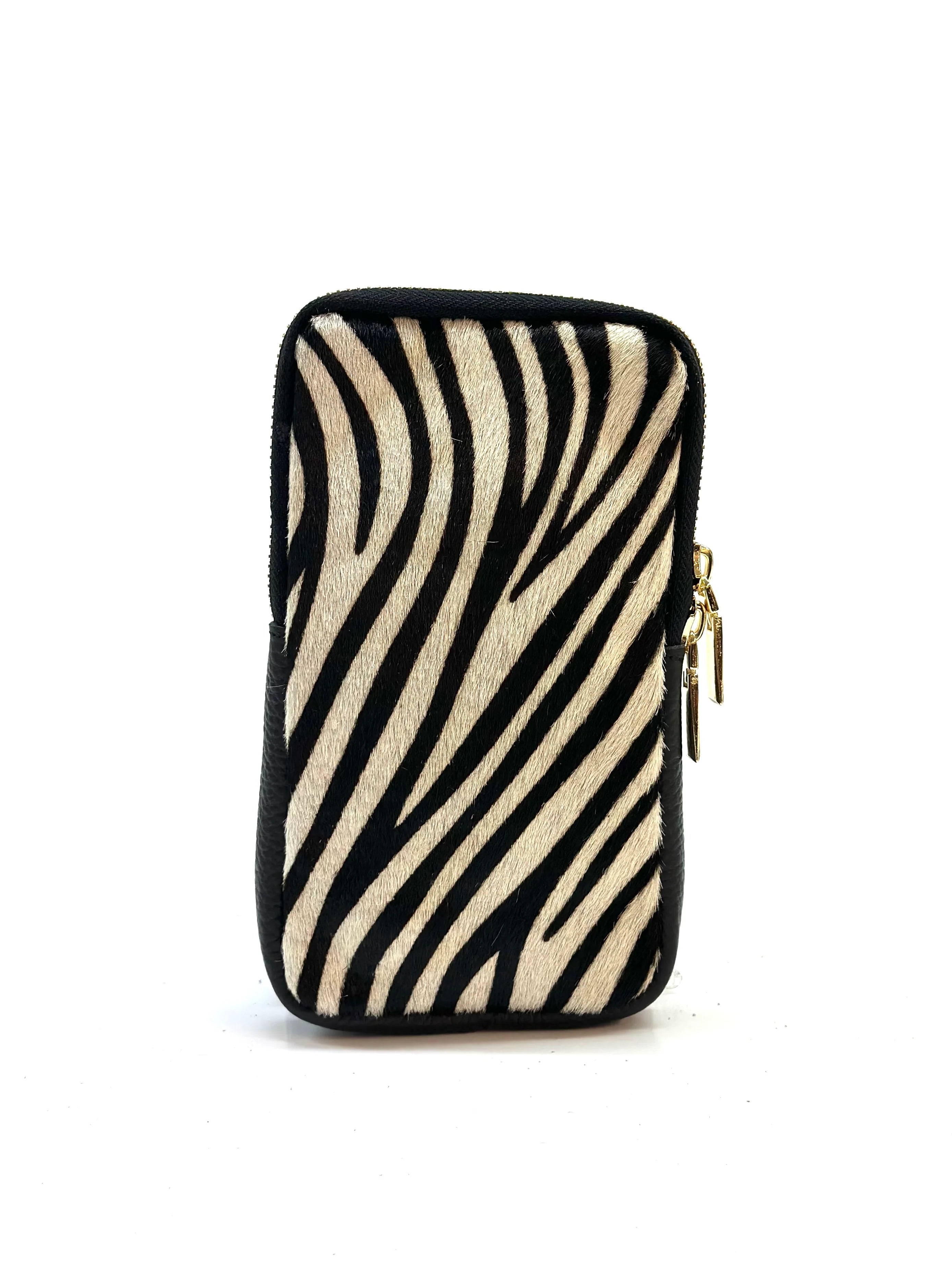 BZNA Bag Mobile Zebra weiß Handy Umhängetasche aus Leder Felltasche mit Reißverschluss - B Z N A