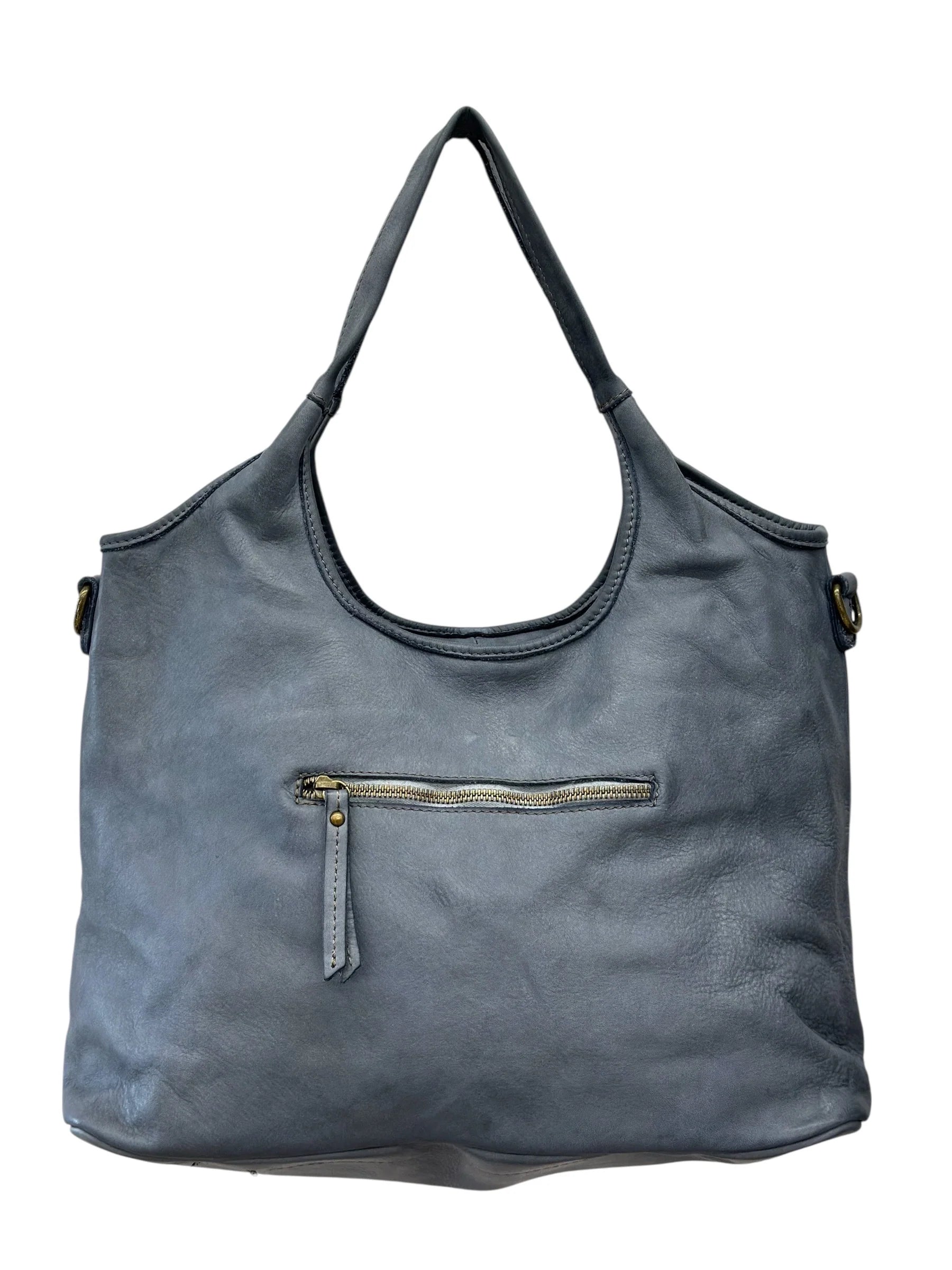 BZNA Bag Zinnia Blau Grau Italy Designer Handtasche Schultertasche Tasche Leder Shopper - B Z N A
