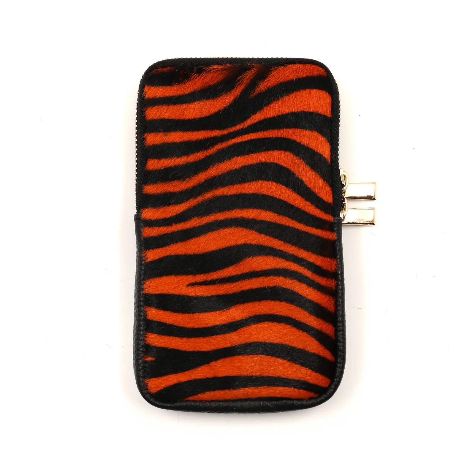 BZNA Bag Mobile Zebra Orange Handy Umhängetasche aus Leder Felltasche mit Reißverschluss - B Z N A