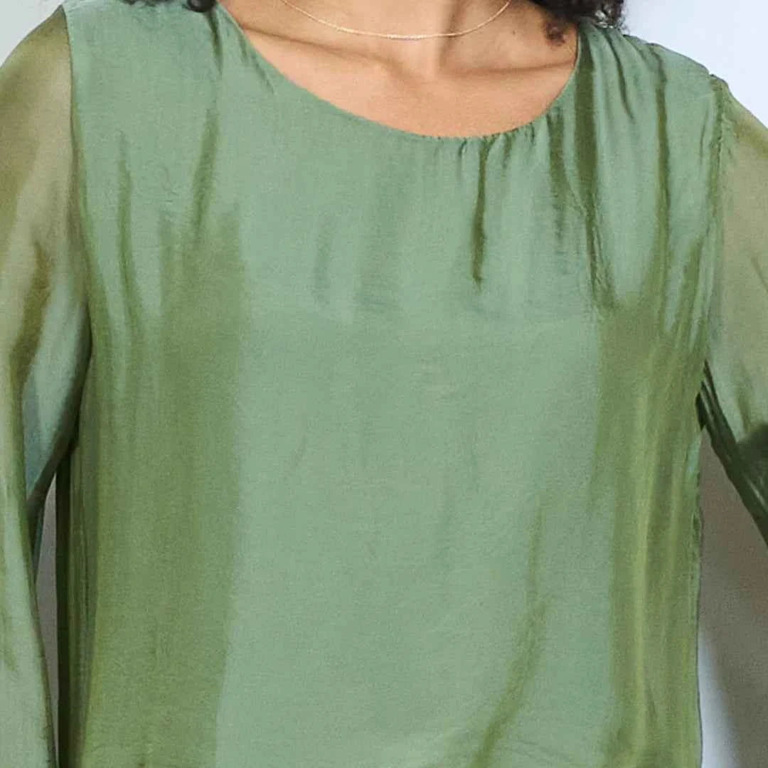BZNA Seidenbluse Tunika Seidentunika Seidenchiffonbluselangen Ärmeln und Bindesaum oneSize