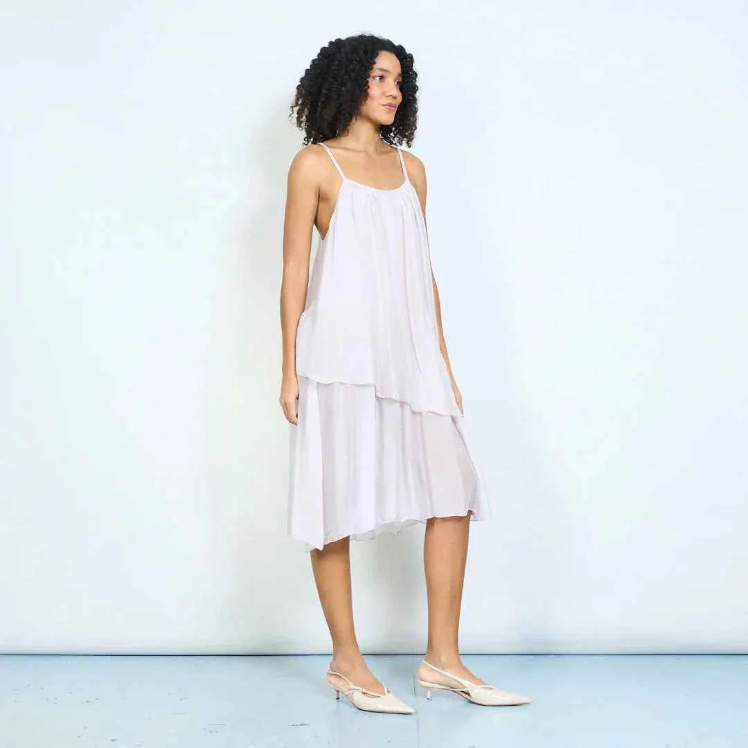 BZNA Ibiza Kleid Mehrlagiges drapiertes Träger Midikleid Swing-Stil oneSize