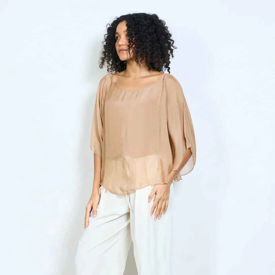 BZNA Seidenbluse Seidentunika Seidenchiffonbluse Fledermaus Ärmel oneSize