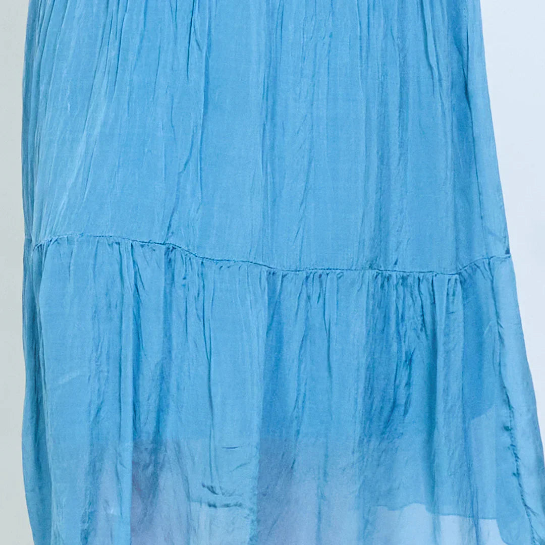 BZNA Kleid Elegantes gestuftes Maxikleid mit Rüschen und Wickelausschnitt Seidenchiffon Seidenkleid oneSize - B Z N A