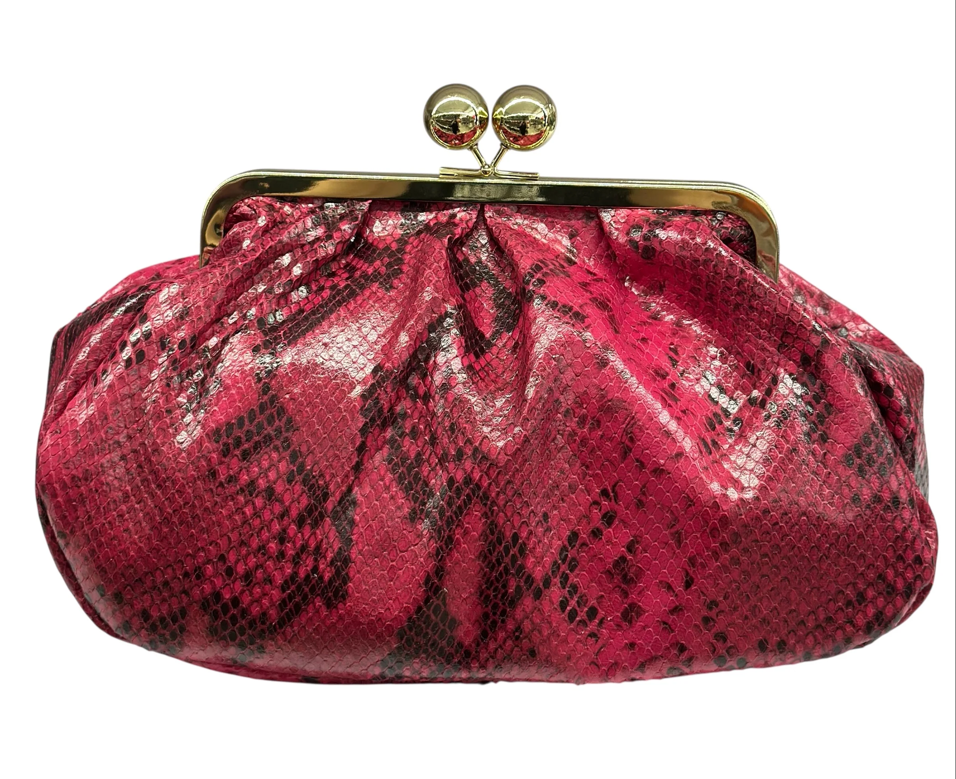 BZNA Bag Snake Optik Clutch Fuxia  Leder Italy Damen  Handtasche Umhängetasche - B Z N A