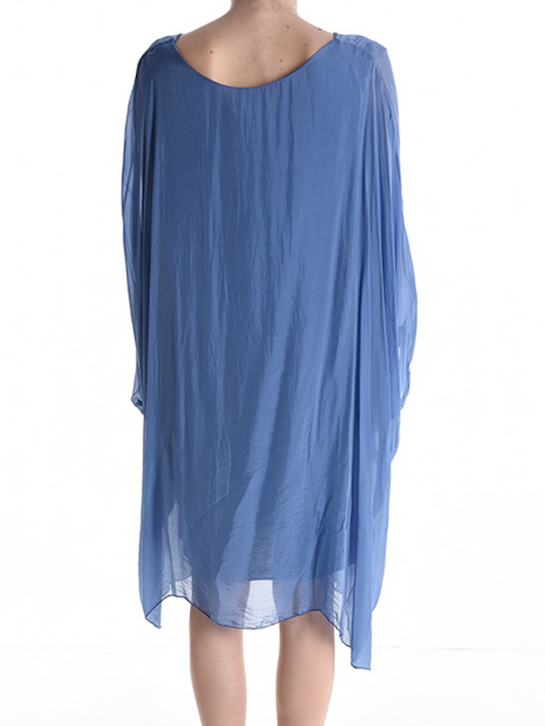 BZNA Seidenbluse lang Taupe Tunika Seidentunika Seidenchiffonbluse Fledermaus Ärmel oneSize - B Z N A