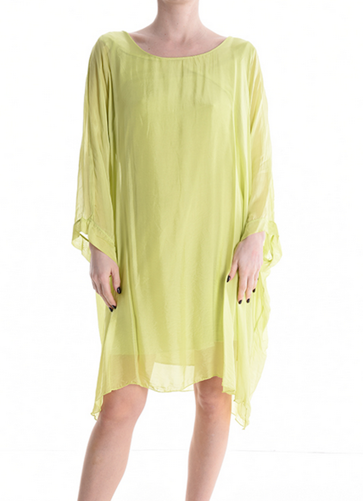 BZNA Seidenbluse lang Lemongelb Tunika Seidentunika Seidenchiffonbluse Fledermaus Ärmel oneSize