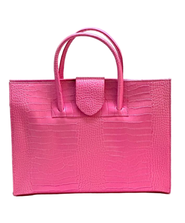 BZNA Bag Missi Kroko Pink Leder Italy Damen Business Aktentasche Schultertasche Tasche