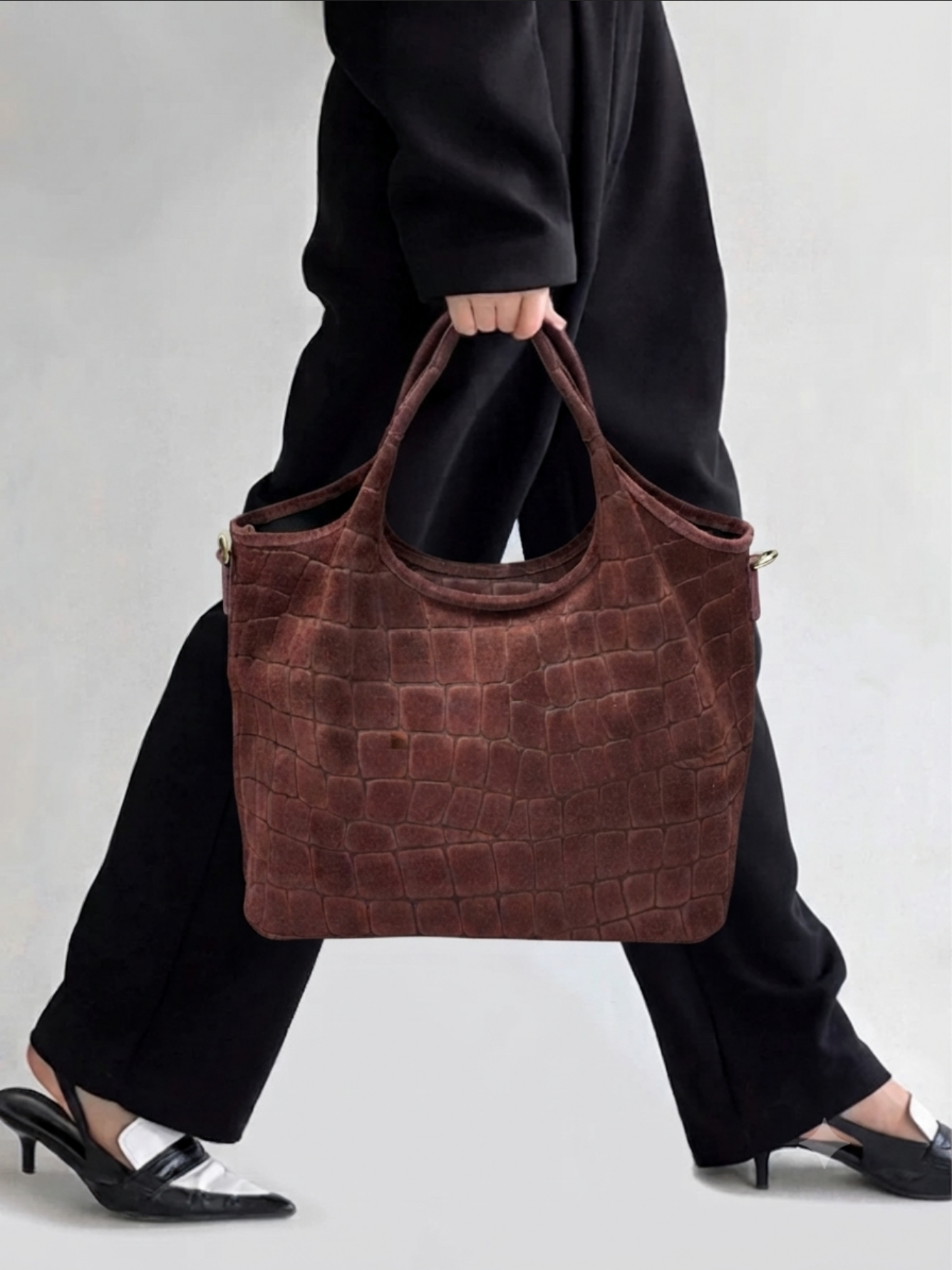 BZNA Bag Kroko Schwarz Wildleder Italy Damen Shopper Schultertasche Tasche - B Z N A