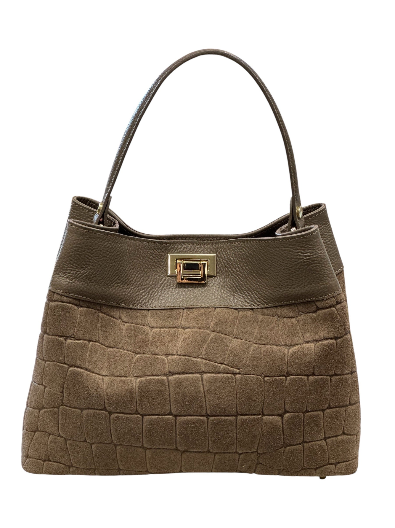 BZNA Bag B0375 Kroko Taupe Wildleder Italy Damen Shopper Schultertasche Tasche - B Z N A
