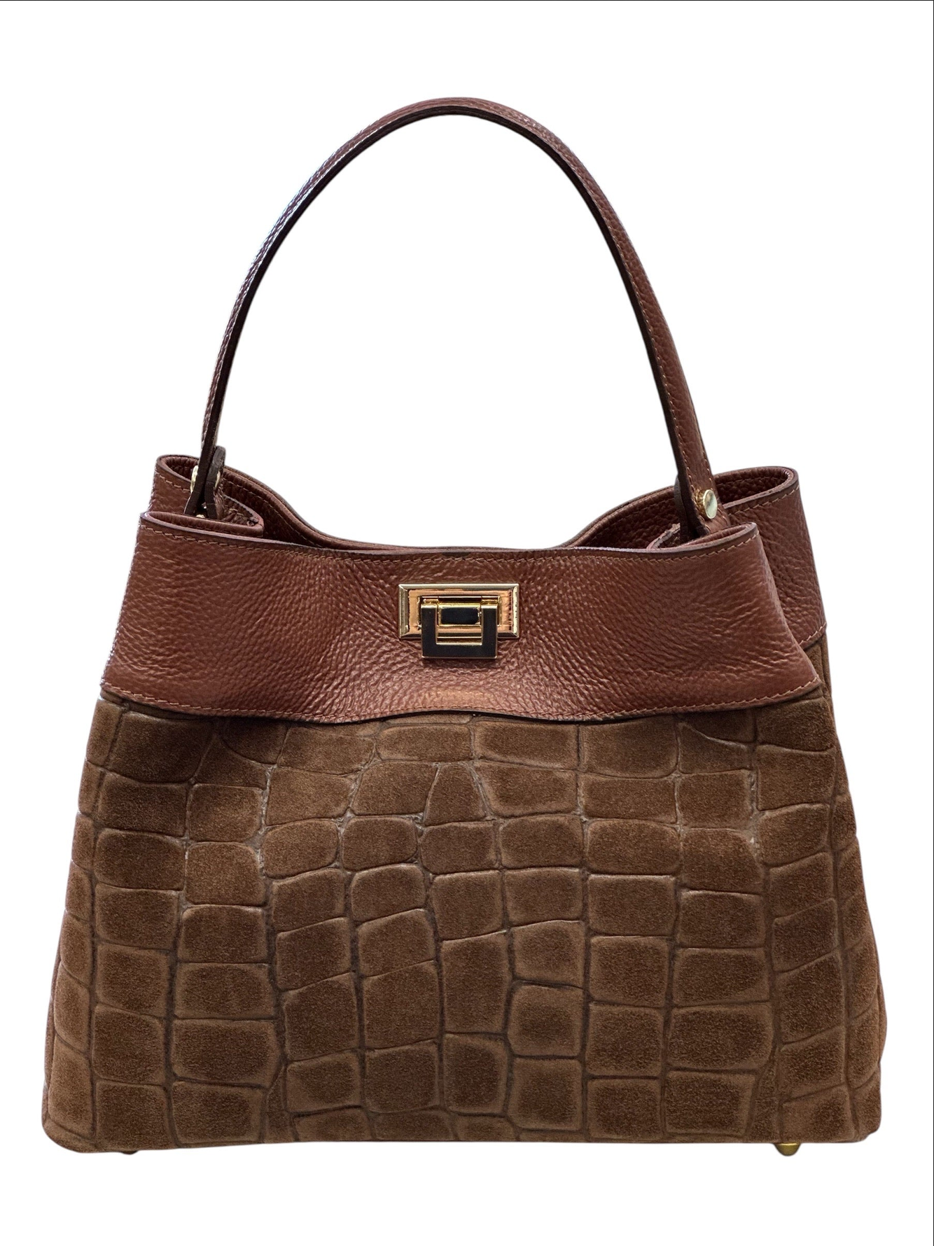 BZNA Bag B0375 Kroko Cognac Wildleder Italy Damen Shopper Schultertasche Tasche - B Z N A