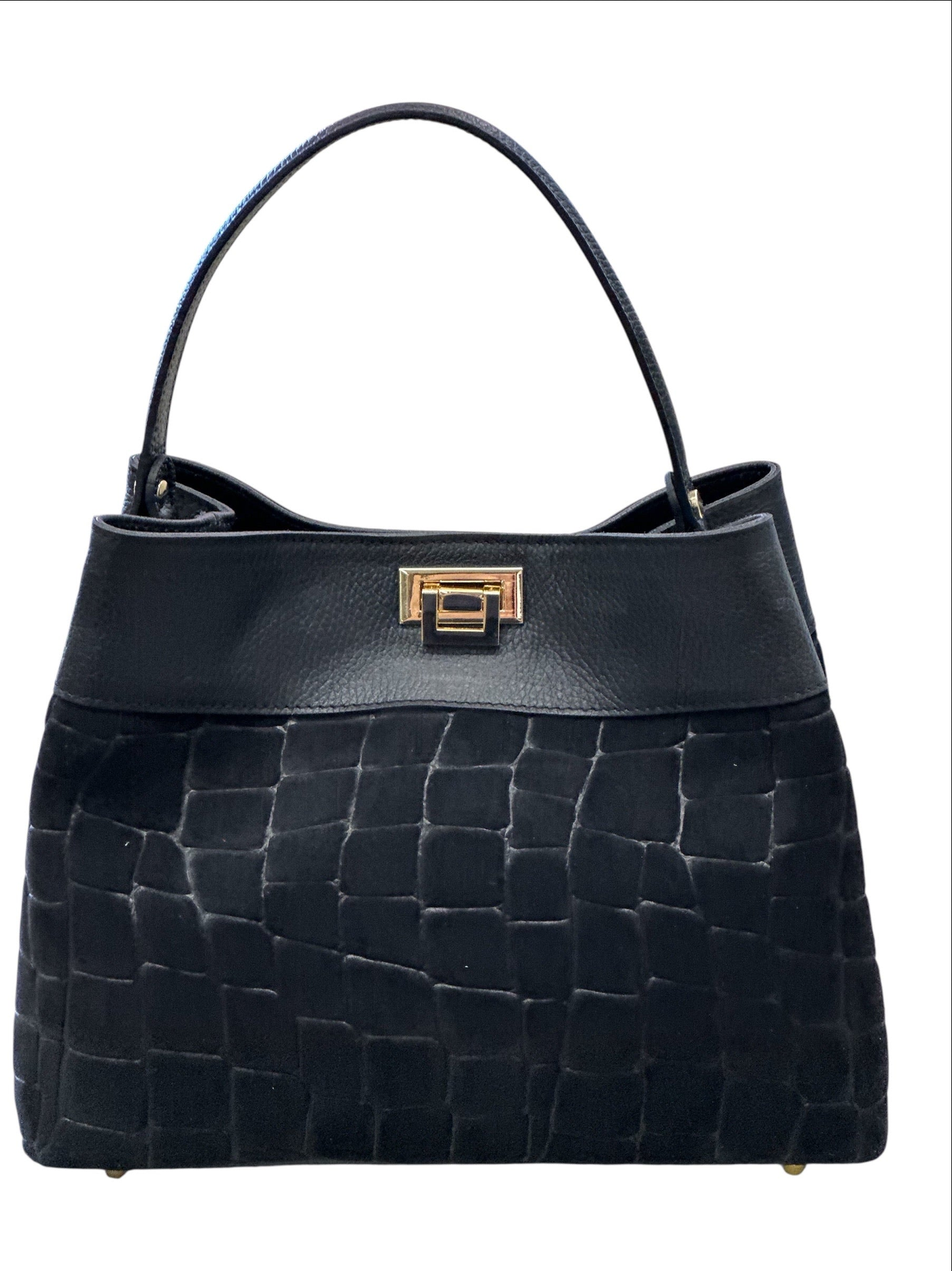 BZNA Bag B0375 Kroko Schwarz Wildleder Italy Damen Shopper Schultertasche Tasche - B Z N A