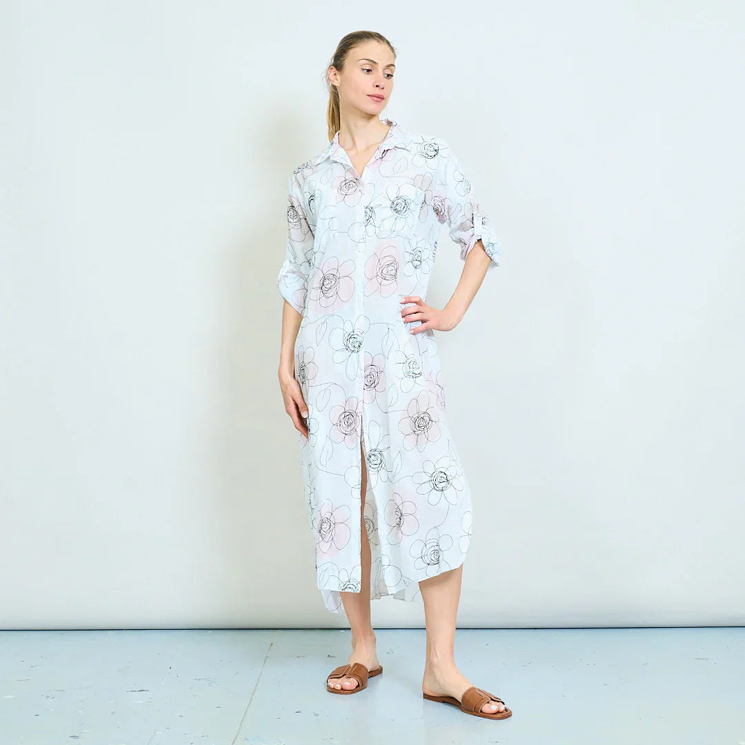 BZNA Sommer Oversize Hemdkleid mit abstraktem Blumendruck   oneSize - B Z N A