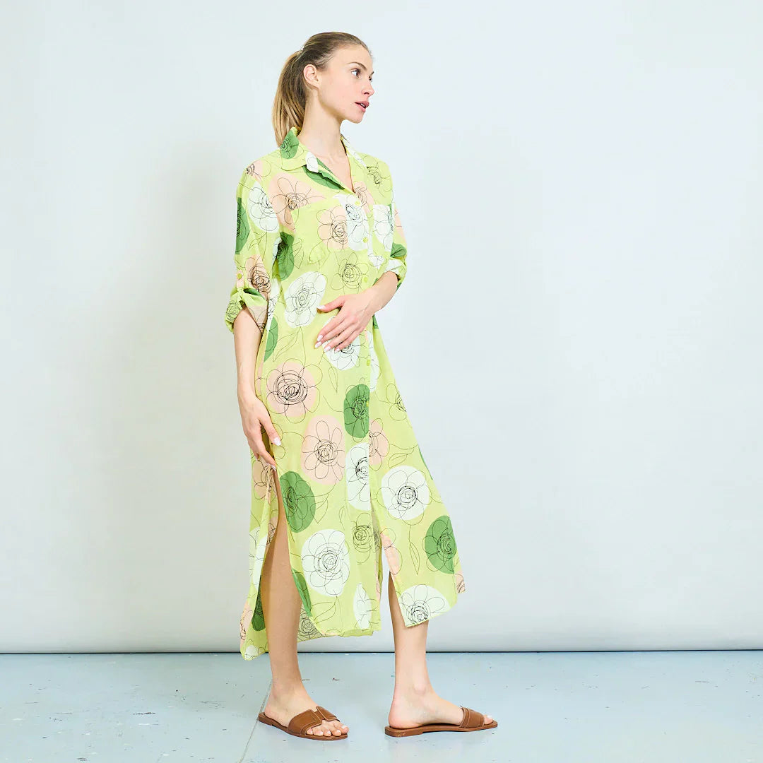 BZNA Sommer Oversize Hemdkleid mit abstraktem Blumendruck   oneSize - B Z N A