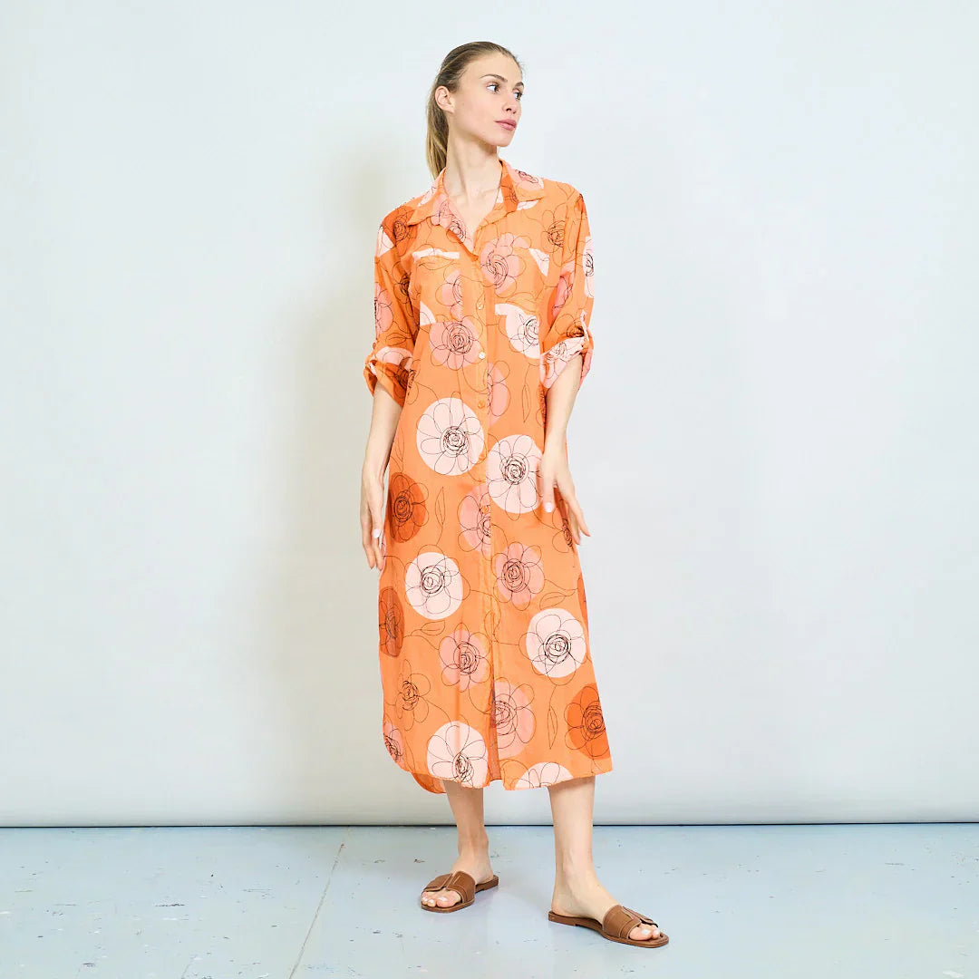 BZNA Sommer Oversize Hemdkleid mit abstraktem Blumendruck   oneSize - B Z N A