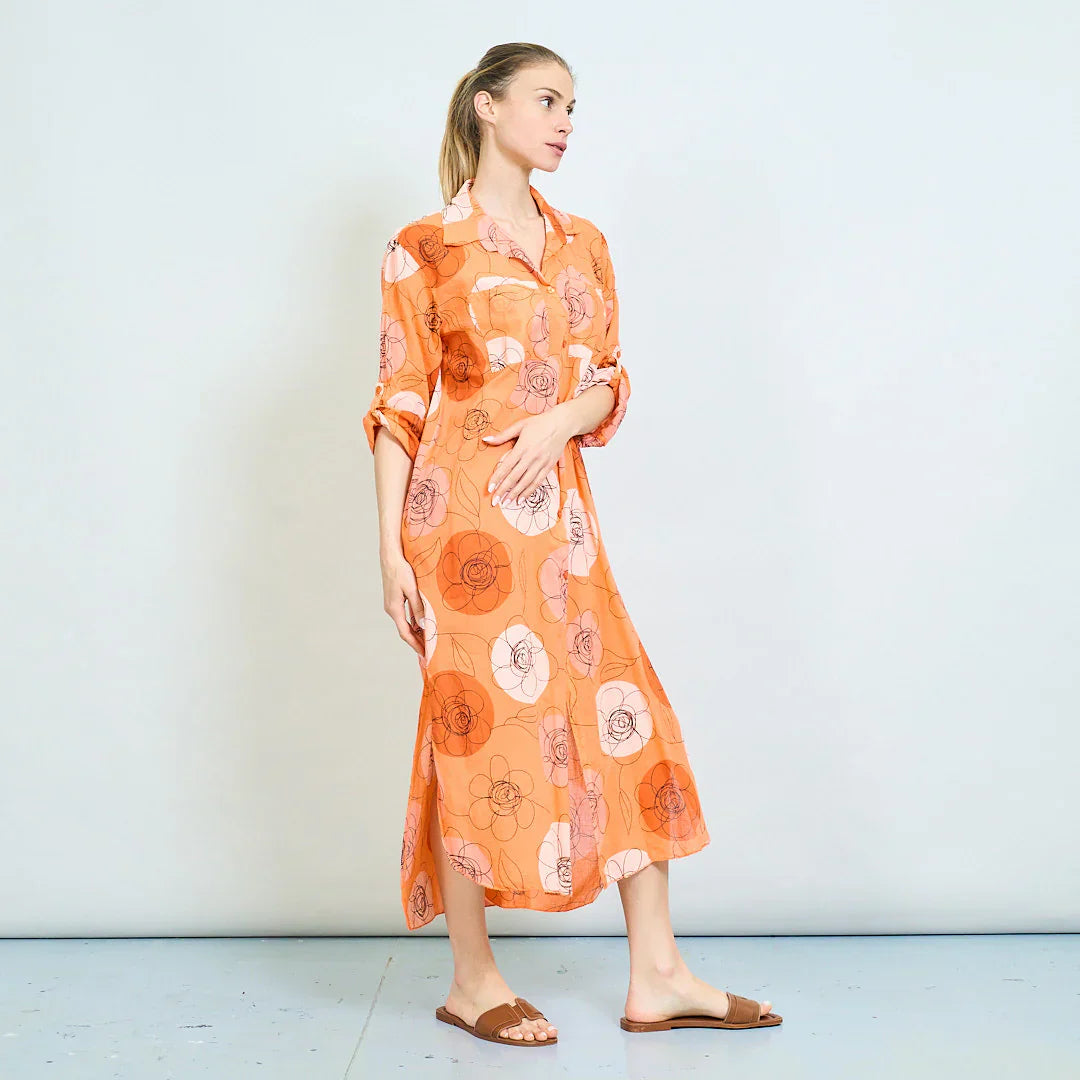 BZNA Sommer Oversize Hemdkleid mit abstraktem Blumendruck   oneSize - B Z N A