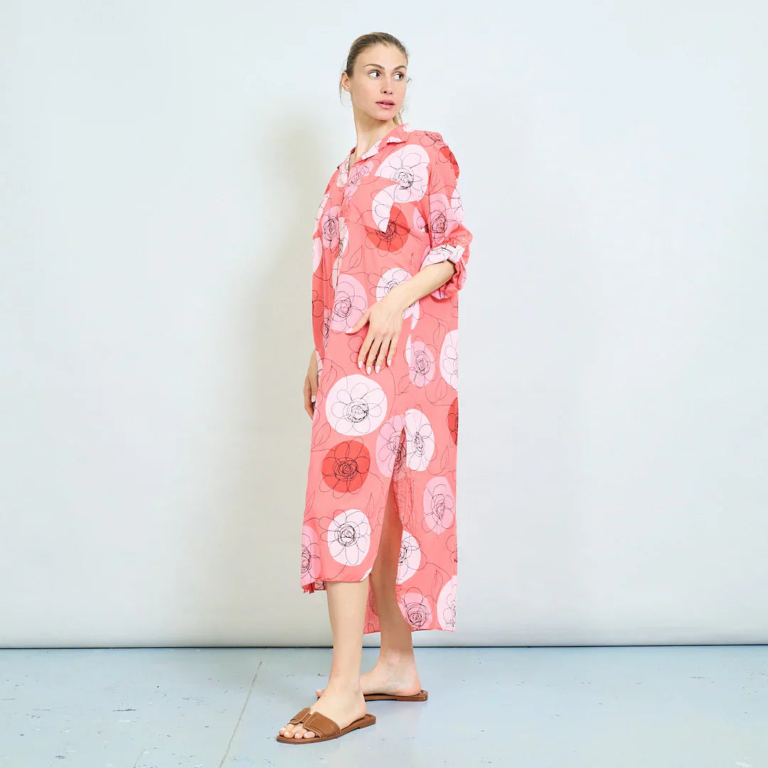 BZNA Sommer Oversize Hemdkleid mit abstraktem Blumendruck   oneSize - B Z N A