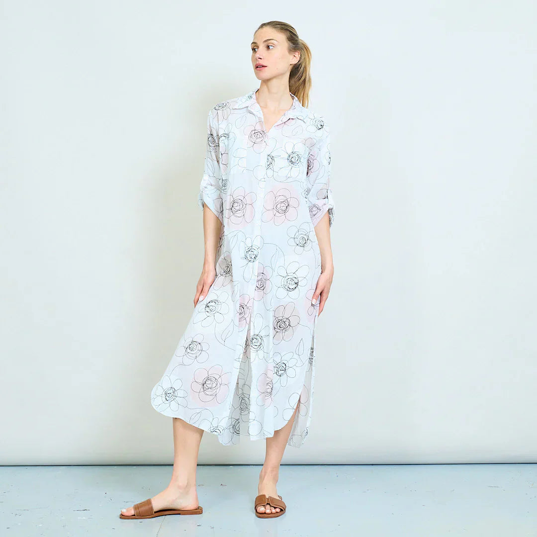 BZNA Sommer Oversize Hemdkleid mit abstraktem Blumendruck   oneSize - B Z N A