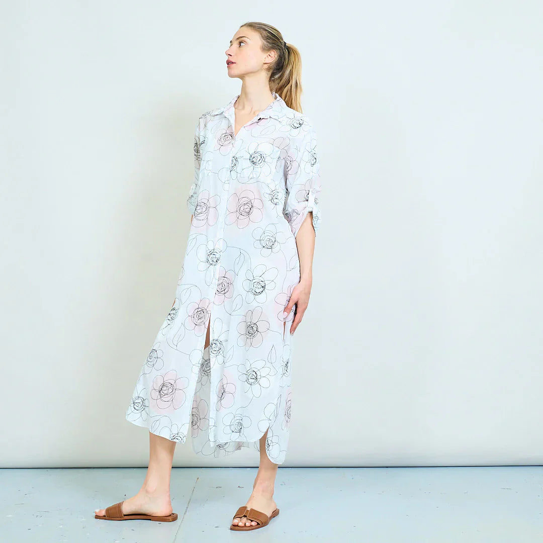 BZNA Sommer Oversize Hemdkleid mit abstraktem Blumendruck   oneSize - B Z N A