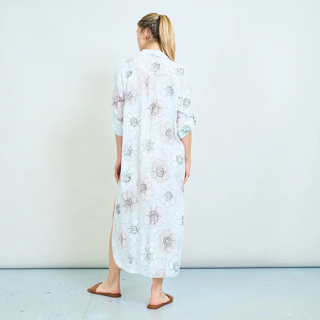 BZNA Sommer Oversize Hemdkleid mit abstraktem Blumendruck   oneSize - B Z N A