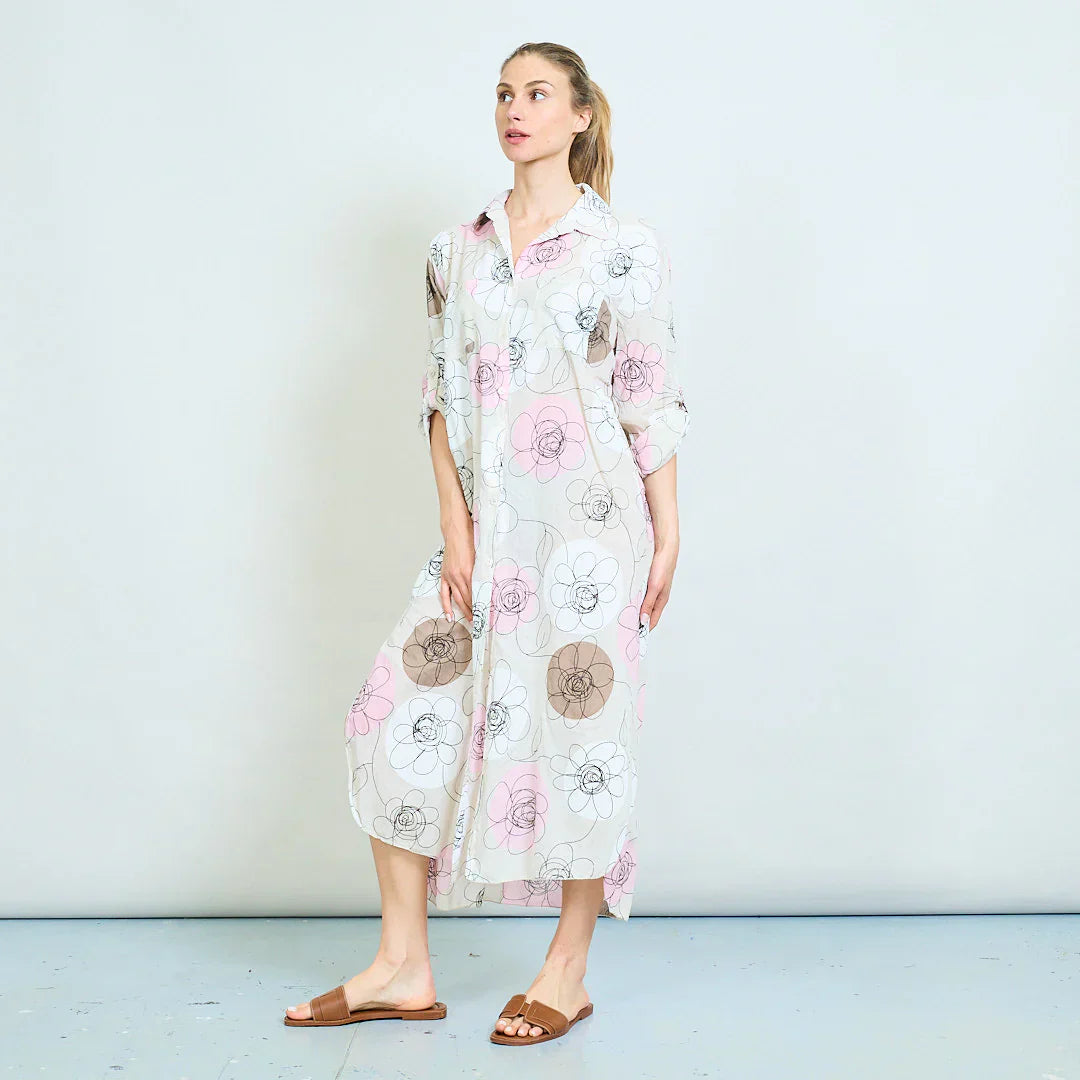 BZNA Sommer Oversize Hemdkleid mit abstraktem Blumendruck   oneSize - B Z N A