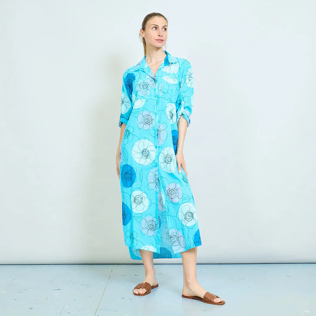 BZNA Sommer Oversize Hemdkleid mit abstraktem Blumendruck   oneSize - B Z N A