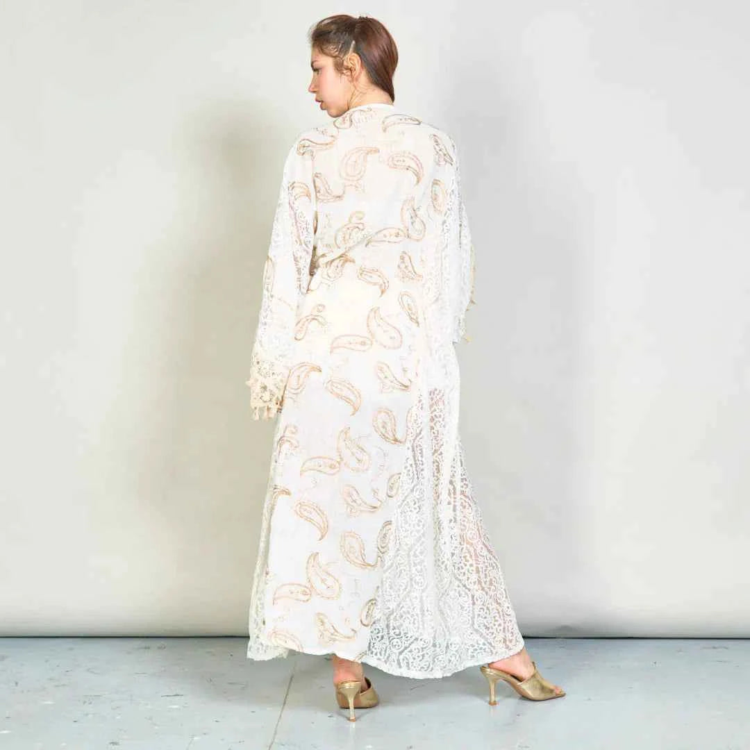 BZNA Sommer Weiß Paisley bestickte übergroße Boho Kimono oneSize